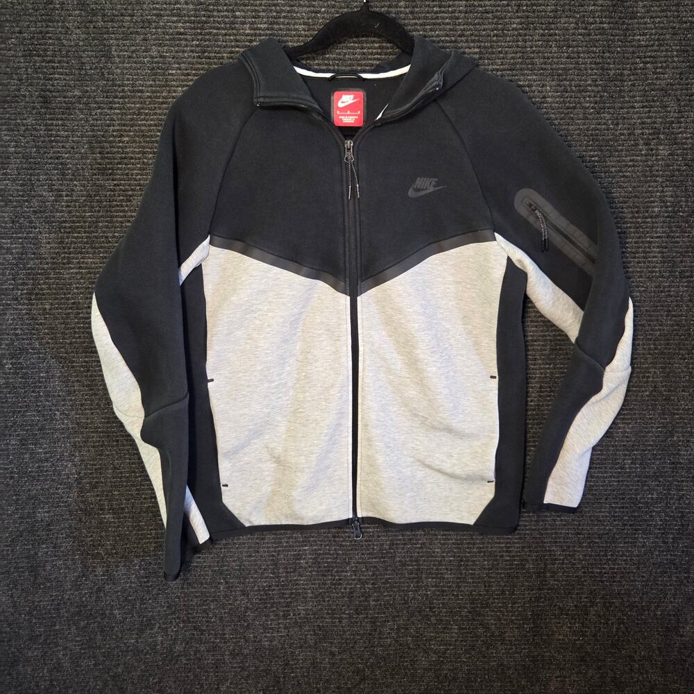 Nike Tech Fleece Full Zip Hoodie Black Heather Grey Colorblock Men's Size M
